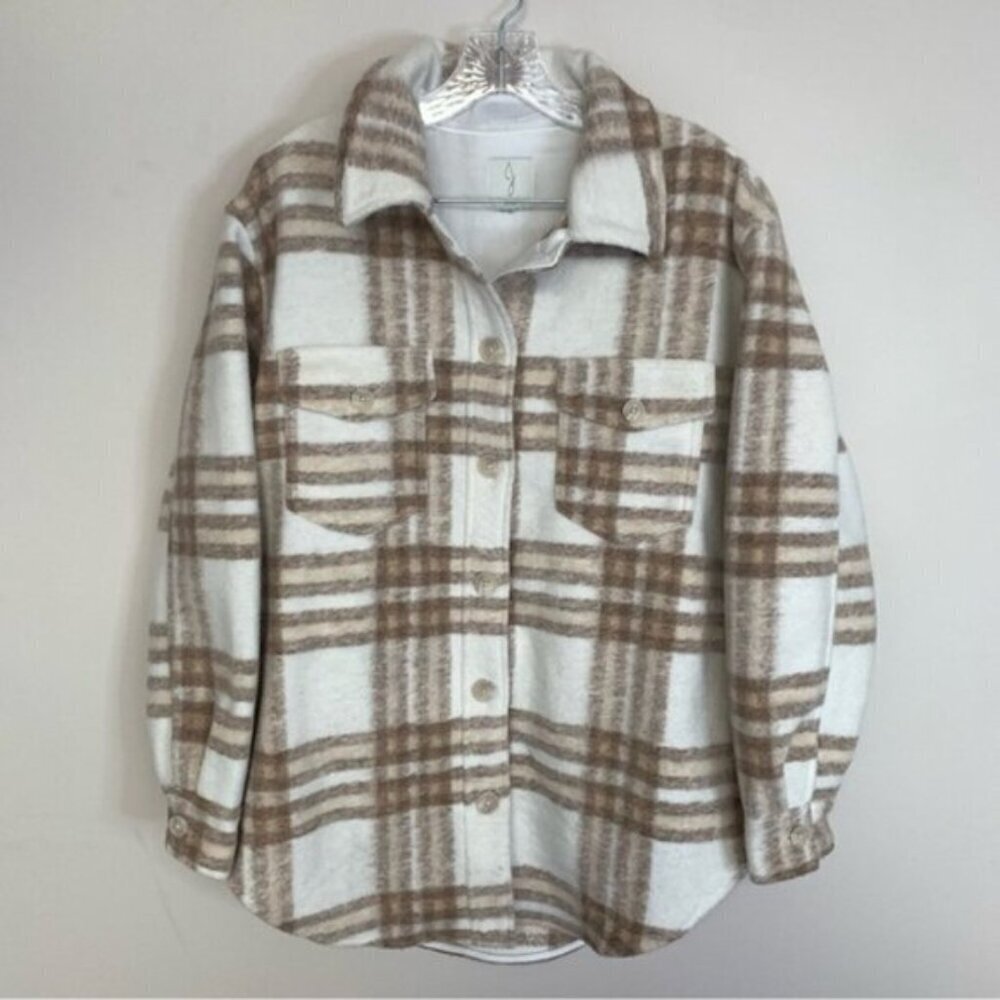Joie Plaid Oversized Fleece Shacket Jacket Cotton Polyester Blend - Picture 3 of 13